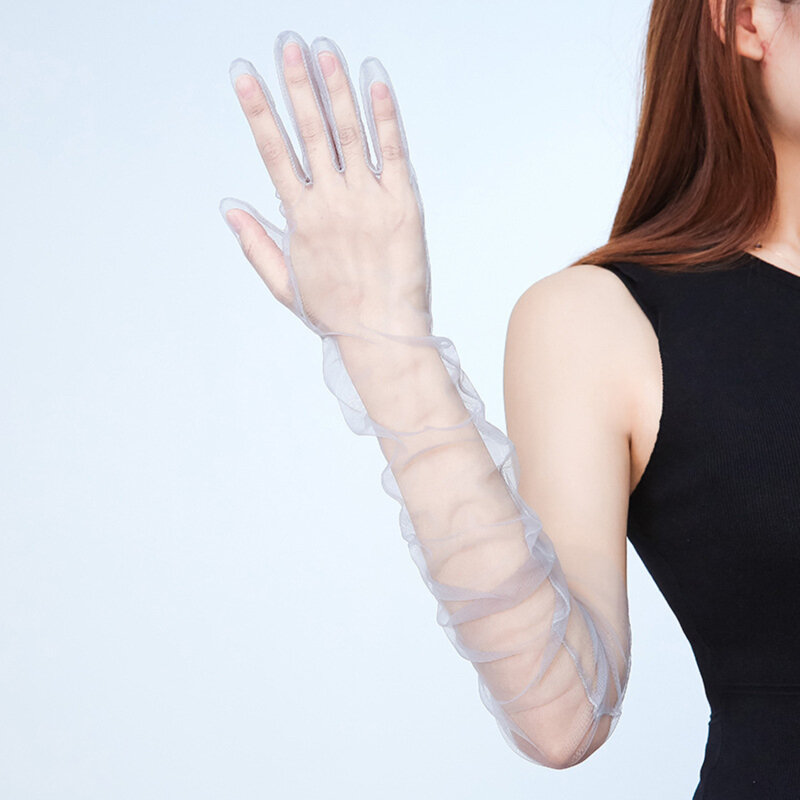 Sarung Tangan Berkendara Seksi Tabir Surya Transparan Sarung Tangan Wanita Sarung Tangan Gaun Ultra Tipis Sarung Tangan Wanita Sarung Tangan Tulle Panjang 70Cm