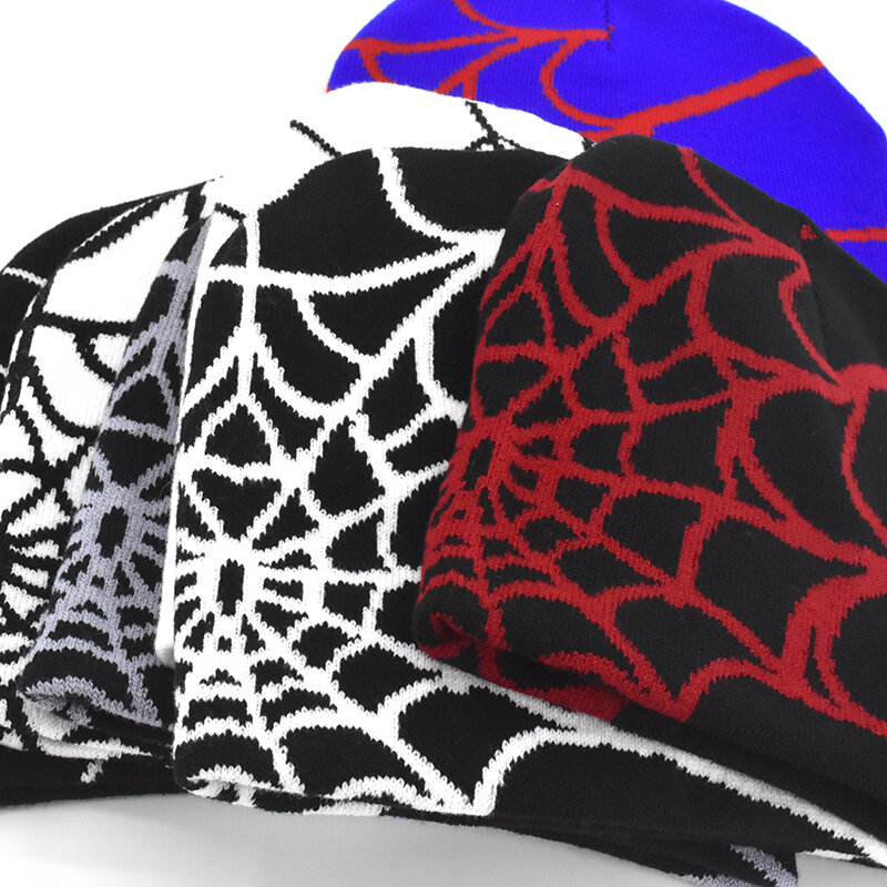 고딕 거미 패턴 양모 니트 모자, Y2K 여성 남성 비니, 따뜻한 비니, 그런지 힙합, 캐주얼 스컬리, 야외 겨울