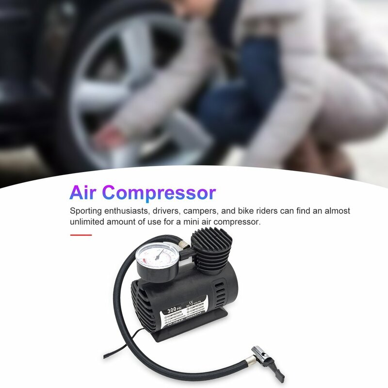 Mini compresor de aire eléctrico, bomba de aire ABS para vehículo, duradera, 300 PSI, inflador de neumáticos, piezas de coche, cc 12V
