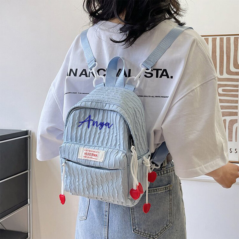 Mini ragazza personalizzata e minimalista borsa a quadri a bolle carina ricamo personalizzato nome studente zaino per lo Shopping per il tempo libero