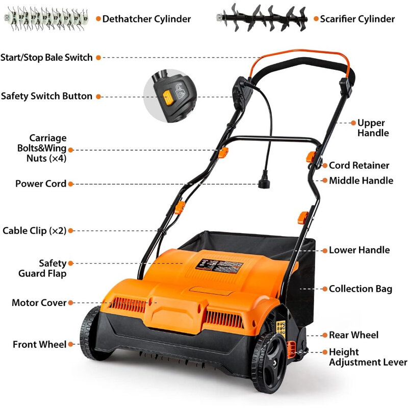 Brush Cutter Free Shipping Battery Trimmer for Grass Electric 16” 13 Amp Dethatcher and Scarifier With 12 Gallon Collection Bag