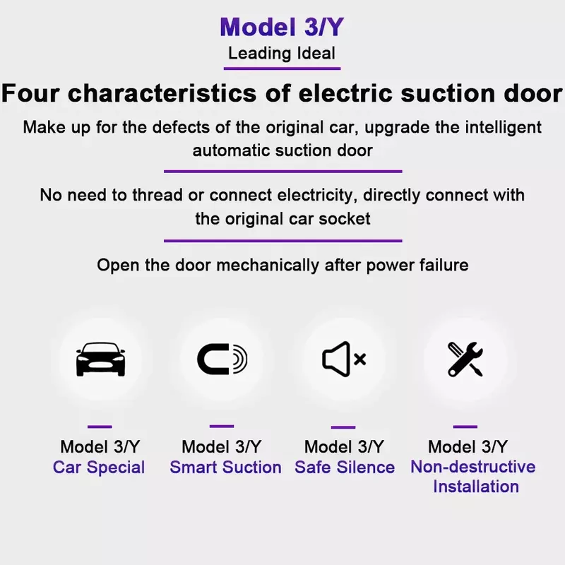 Hawknavi-Sucção elétrica fechadura da porta para Tesla, 4 Acessórios inteligentes, Anti Pinch, sem fio suave Fechar bloqueio automático, Model 3 Y, 2024