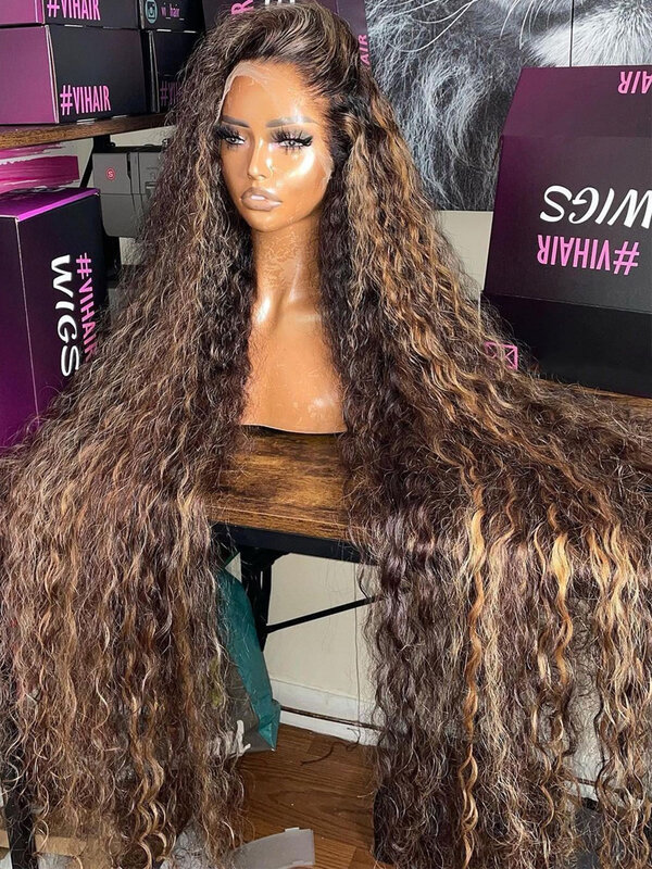 Highlight Curly Lace Front Human Hair Wig Bleached Knots 38 40 Inch Wear And Go Glueless Wigs Deep Wave Frontal Wig 13x6 Hd Lace