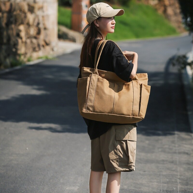 Xouham Frauen große Kapazität Leinwand Umhängetasche lässig Top-Griff Taschen täglichen Gebrauch Handtasche Dame weibliche Einkaufstaschen Reisetasche
