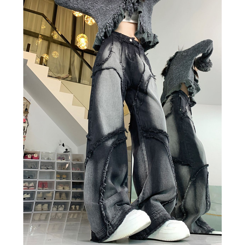 Pantalones vaqueros holgados de cintura alta para mujer, a la moda Vintage ropa de calle, estilo Hip-hop, pierna ancha Y2K, color negro, 2024