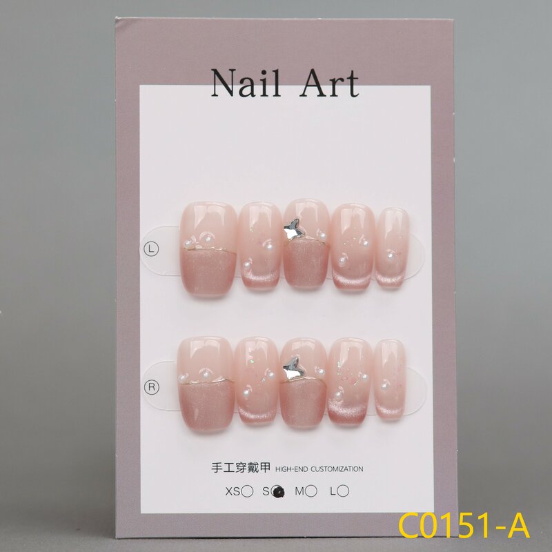 Medium Size 10pcs removeable Handmade Wearing Nail Mid length Hand Painted Fresh and Elegant Style Finished Nail Panel