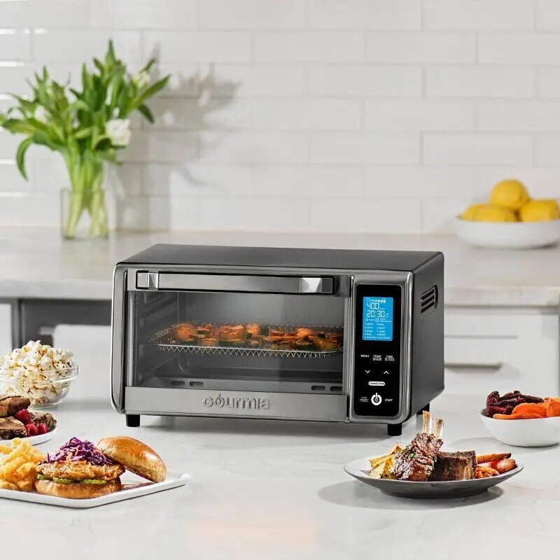Stainless Steel Gray Digital 4-Slice Toaster Oven Air Fryer with 11 Cooking Functions