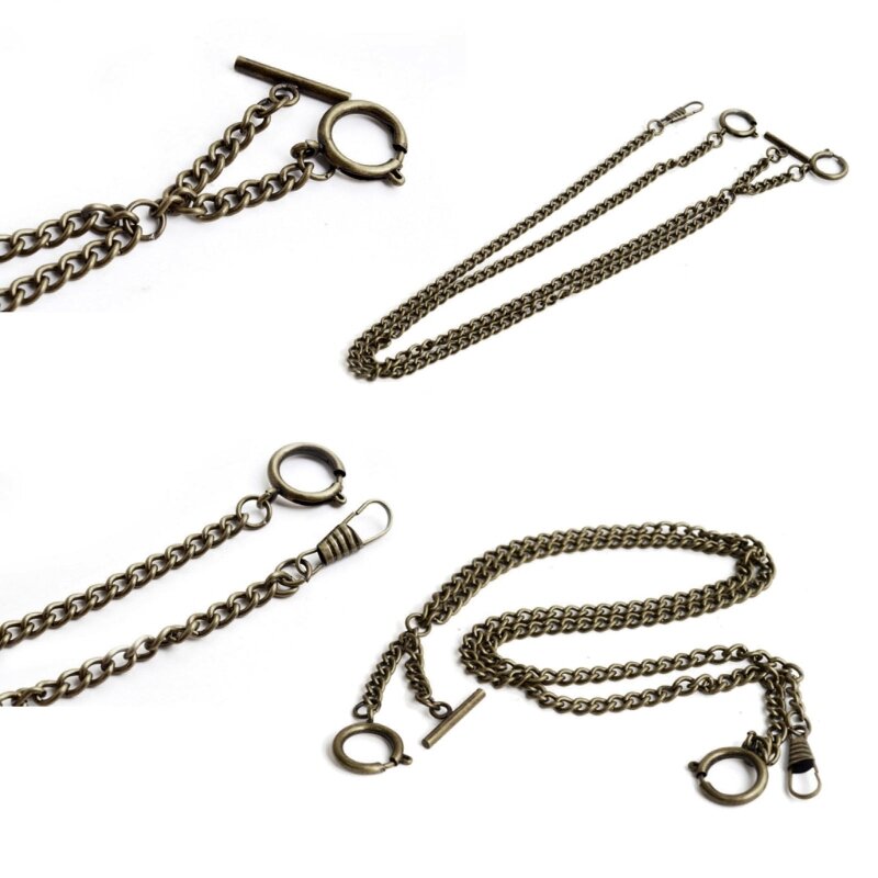 Chaîne montre poche Double Albert t-bar, chaîne montre suspendue Antique, chaîne poche à Clip pour pendentif clés