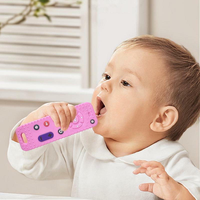 리모컨 모양의 실리콘 아기 젖니 장난감, 유아 젖니, 부드러운 조기 교육 감각 장난감