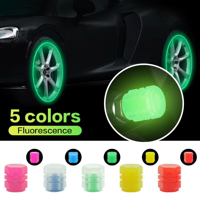 Luminous Car Tire Valve Caps, Wheel Rim Stem Covers, Dustproof, Impermeável, Auto, Motocicleta, Bicicleta, Glow in the Dark, Novo