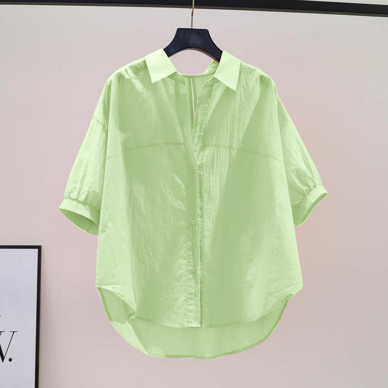 100% Pure Cotton Shirt Women's Short Sleeved 2024 Summer New Korean Version Loose and Slimming Lazy Design and Age Reducing Top
