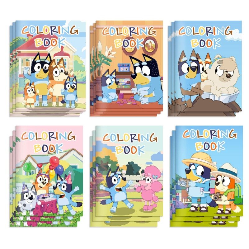 Bluey Bingoes keluarga warna-warni DIY warna mengisi buku pesta kartun berwarna Graffiti buku lukisan anak-anak hadiah Puzzle
