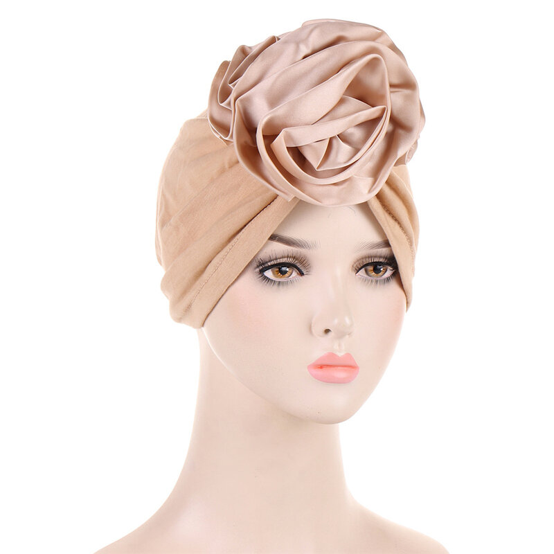 Chapéu de turbante vintage com flor para mulheres, bandana feminina, bandana, capa de cabelo feminina, envoltórios de cabeça femininos, lenço muçulmano, boné, moda