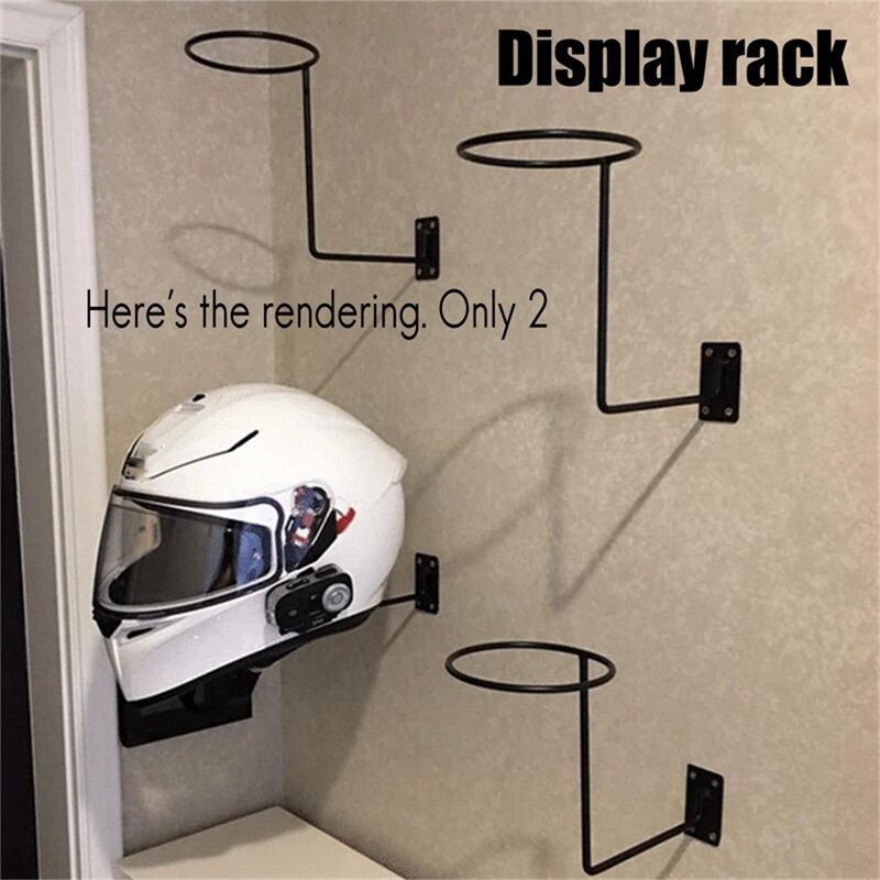 Motocicleta capacete display rack, pintura branca no rack de bola de parede, peruca display, bicicleta