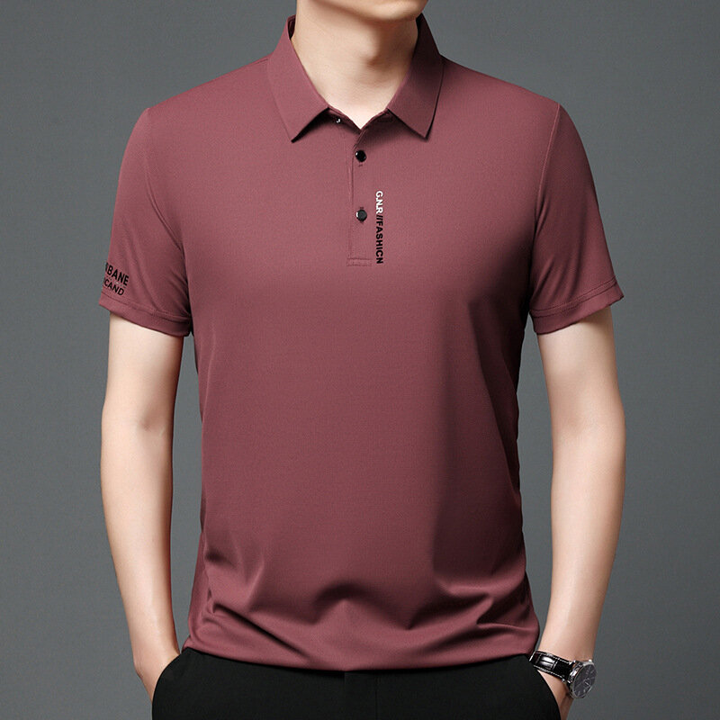 2024 musim panas baru pria wafel Polo kerah warna Solid tengah pemuda Fashion serbaguna longgar bernapas POLO Shirt