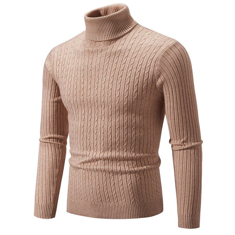Sweater rajut pria, Turtleneck baru Sweater kasual pria rajut Sweater hangat kebugaran pria pullover atasan
