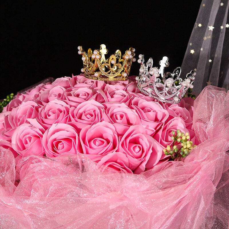 Corona de oro y plata para decoración de tartas, adornos para el pelo de princesa, suministros para fiestas de cumpleaños y bodas, 2024