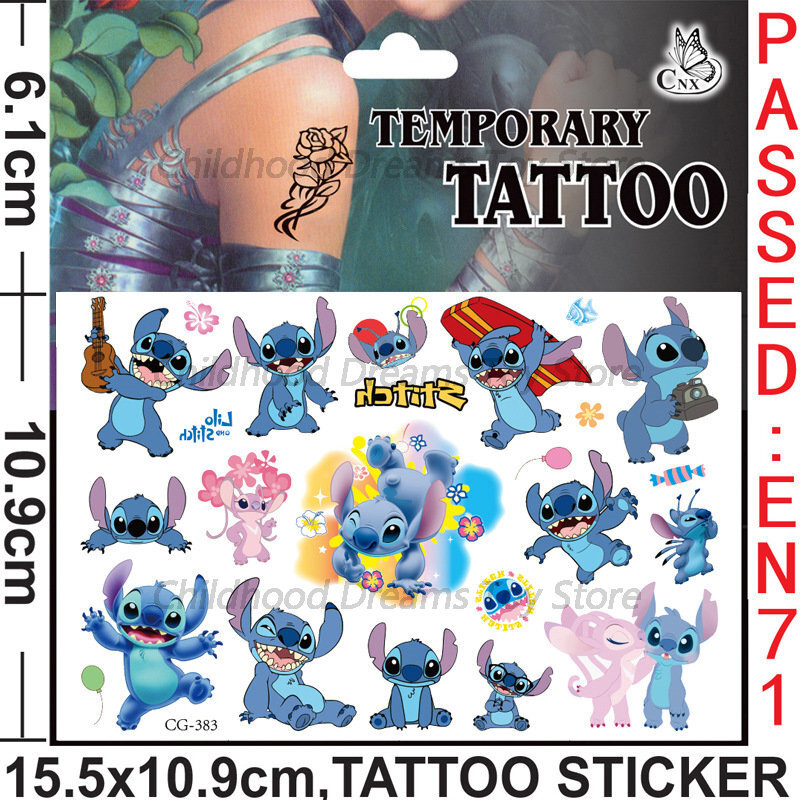 Pegatinas de tatuaje de Disney Stitch para niños, tatuajes falsos temporales, pasta en la cara, brazo, pierna, fiesta, juguete de regalo de cumpleaños