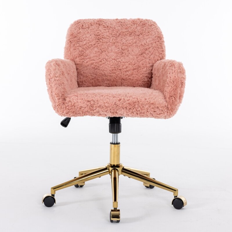 A&A Furniture Office Chair,Artificial rabbit hair Home Office Chair with Golden Metal Base,Adjustable Desk Chair Swivel Office C