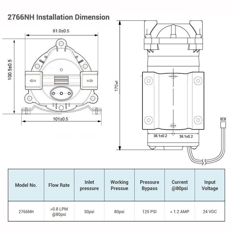 Coronwater 75gpd filtre à eau RO pompe de surpression d'eau 2766NH augmenter la pression du système d'osmose inverse