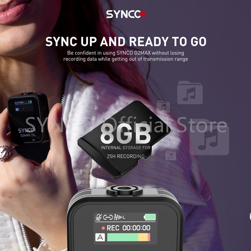 Synco G2 MAX Wireless Microphones for Video 200m Transmission Real-time Digital Monitoring Audio Mic for Pc Video Smartphone