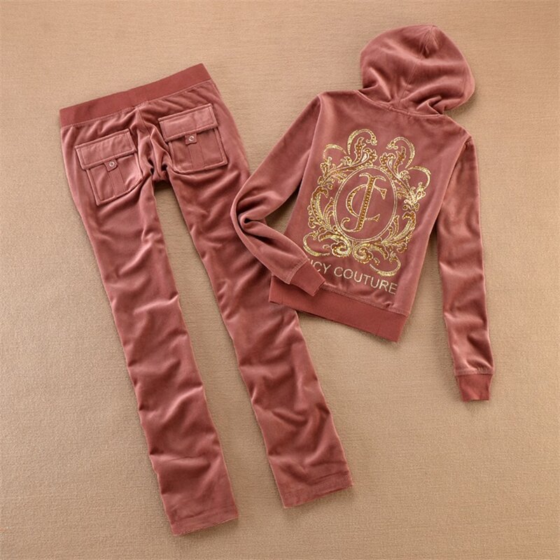 Fashion Juicy Brand Hot Stamping Velvet Women Sports Suits Outdoor Jogging Tracksuits Hooded Collar Velours Sportswear
