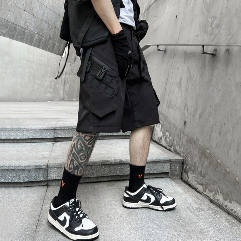Shorts de carga tático com zíper de bolso múltiplo masculino, calças cortadas na rua alta, estilo techwear, novo, verão, Y2K, 2022