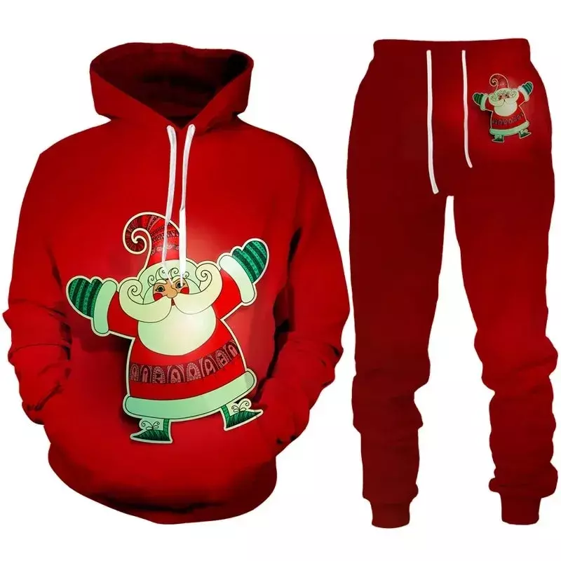New Funny Santa Claus 3D Print Hoodie Tracksuit Men Hoodie Pants 2 Piece Casual Christmas Party Sweatshirt Hoody Set for Man