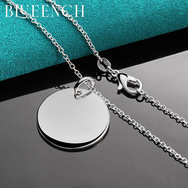 Blueench 925 Sterling Silver Round Pendant Thin Chain Necklace Ladies Party Wedding Casual Fashion Charm Simple Jewelry