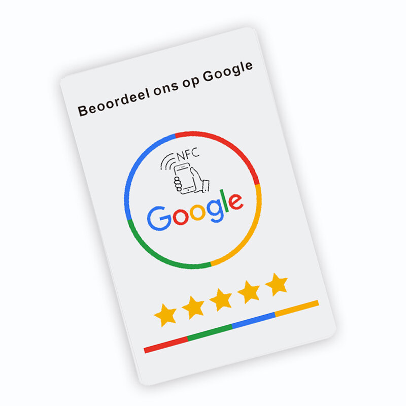 Wysokiej jakości karta NFC Google Reviews w języku niemieckim holenderskim, francuskim angielskim