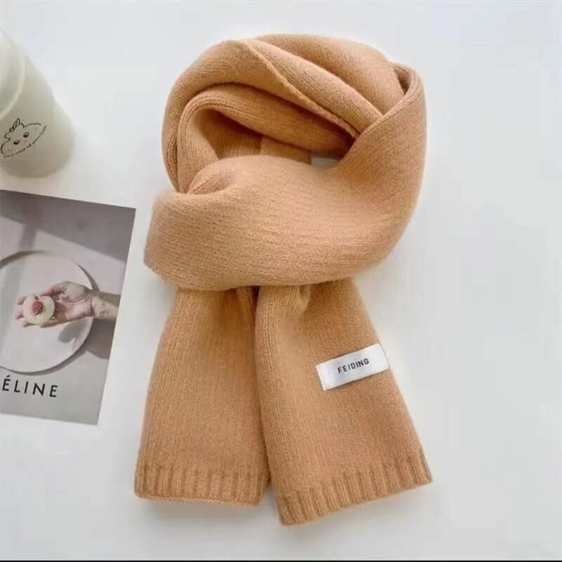 Winter Knitting Wool Scarf Men Women Fastener Thermal Neck Warmer Solid Fleece Keep Warm Scarf Thickening Windproof Neck Cover