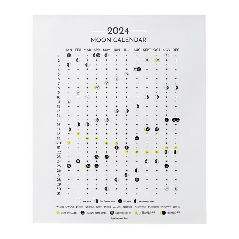 2024 kalendarz księżycowy tkanina fazy księżyca kalendarz księżycowy 2024 światło księżycowy plakat na ścianę dekoracyjny księżyc śledzenie dekoracji ściany astrologia