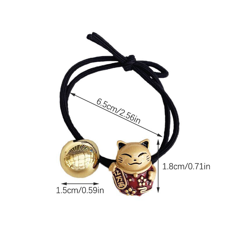 1Pc Cartoon Resin Lucky Cat Head Rope Bracelet Dual-Purpose Simple Ponytail Headdress Hair Tie Elastic Bands for Women Girl