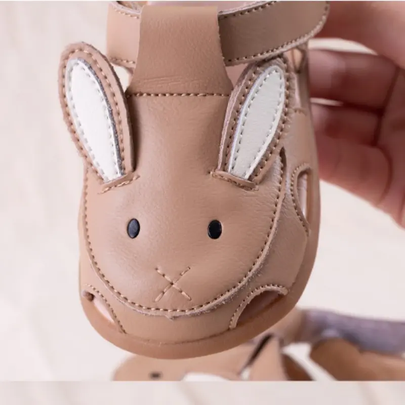 Estate pelle bovina neonati sandali cartone animato coniglio vera pelle ragazze che camminano scarpe da giardino animali carini scarpe Casual per bambini