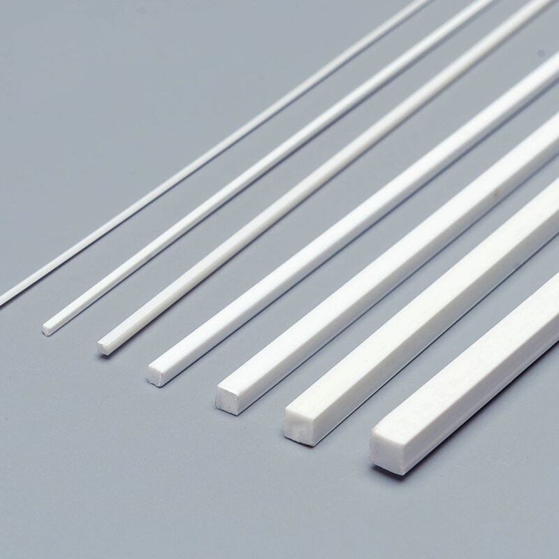 10pcs 1*1mm-10*10mm White Square ABS Plastic Solid Tube Pipe DIY Material for Model Part Accessories Length 250mm