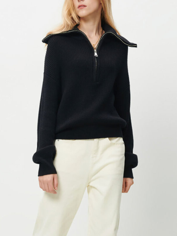 Damski sweter Oversize Zipper dziergany sweter z długim rękawem Solid Color luźne damskie swetry jesienno-zimowy damski golf