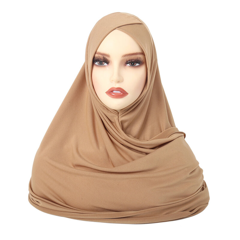 Fronte croce sciarpa Hijab istantanea donna musulmana Jersey pronto da indossare avvolgere turbante Amira Femme Musulmane foulard scialli Bandana