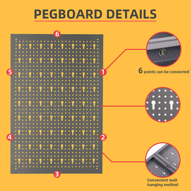 Jzd pegboard โลหะติดผนัง, ที่เก็บของในโรงรถ, ที่เก็บเครื่องมือใช้กับตะขอ, ขนาด23.6นิ้ว × 15.7นิ้ว