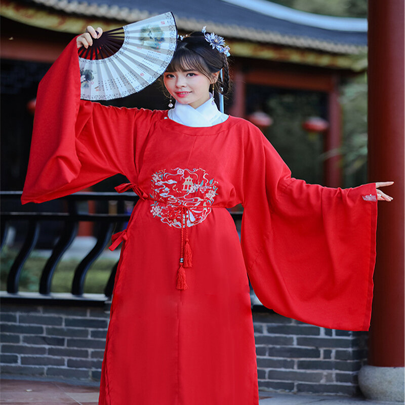 Ming Dynasty Hanfu Adult Woman Men Unisex Embroidery Floral Robe Round Neck College Style Ancient Photoshoot Costume Party