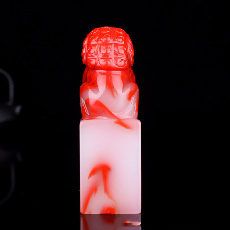 Xinjiang Gobi Bloodstone Seal Lion Square Decoration Crafts Carving Wenwan Jewelry
