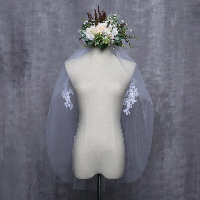 وصول جديدة قصيرة الحجاب الزفاف طبقة واحدة حجاب الزفاف الطول الأوسط مع مشط