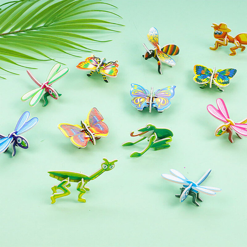 10 Pc /pack 3D Insect Puzzle DIY Dinosaur Tank Handmade Puzzle Children's Toys Kindergarten Gift Kids Present