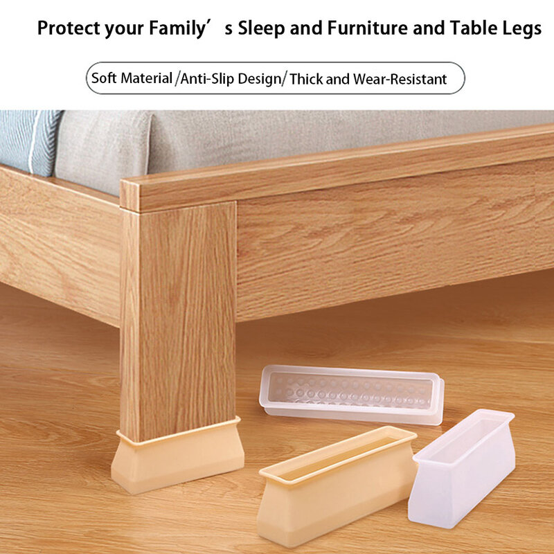 4PCS Silicone Anti Slip Chair Leg Caps Furniture Floor Protector Pad Silent Rectangular Feet Cover for Wood Sofa Table Bed