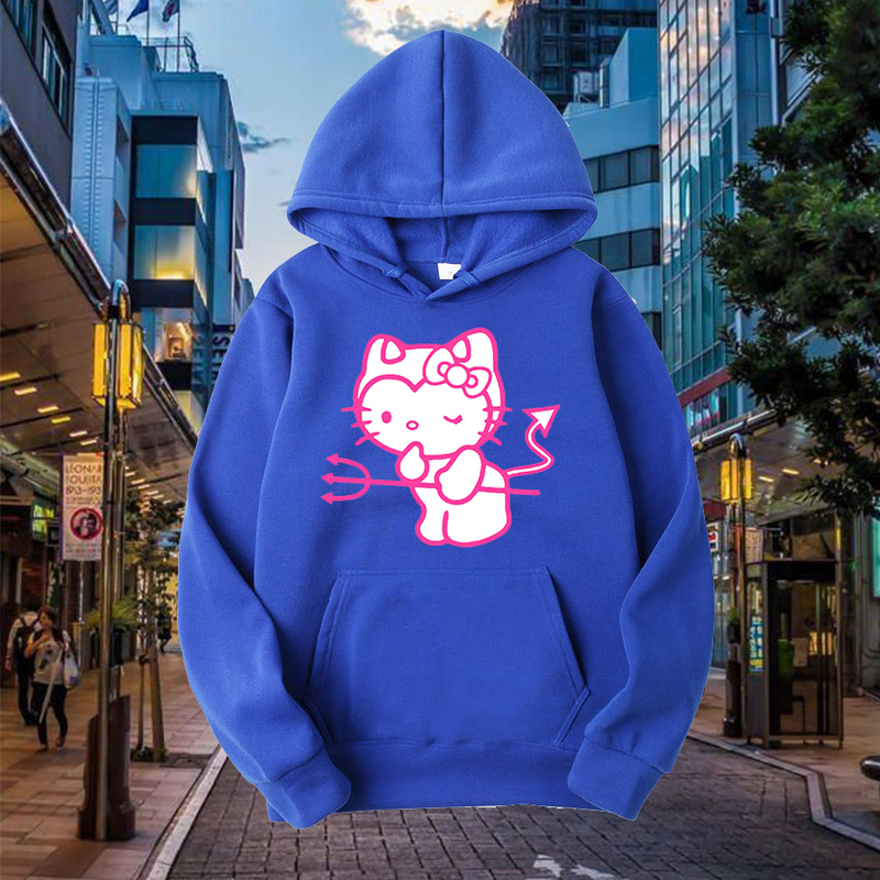Hoodie unissex fofo da Hello Kitty, Kawaii, Casual, Primavera e Outono, Sanrio, Desenhos animados, Esportes, Rua