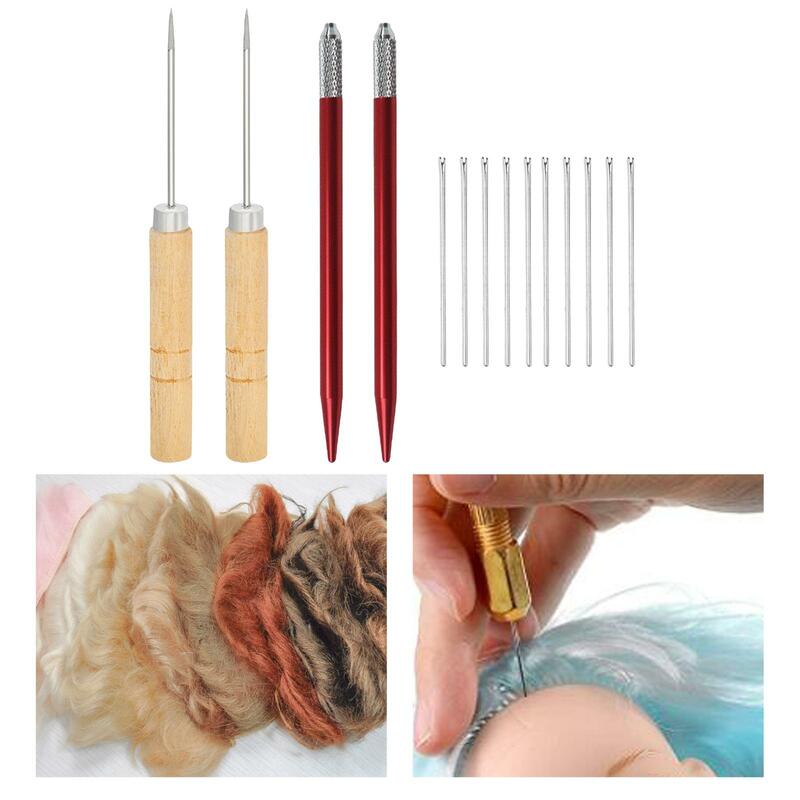 Outils d'enracinement de cheveux de poupée, outils d'enracinement de cheveux de poupée, 10 aiguilles, 2 supports, 2 aiguilles, Kits de fabrication de cheveux