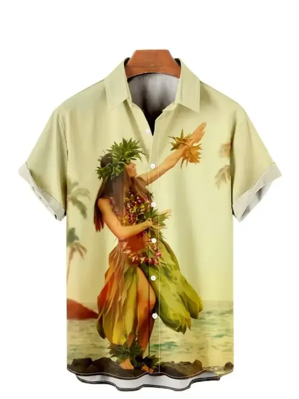 Camisa havaiana de manga curta masculina, estampa casual, roupa retrô, impressão 3D, tamanho, luxo, 2024