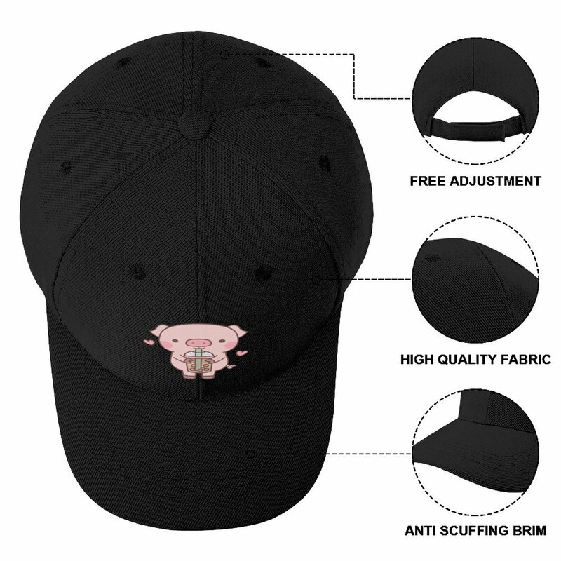 Cute Little Piggy Loves Boba Tea Baseball Cap Icon Luxury Cap Big Size Hat Caps Male Women's