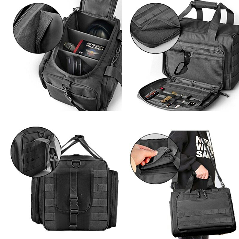 Gun Range Storage Bag Molle System Outdoor Hunting Accessory Nylon Gun Tactical Case Bags Pistol Tool Shoulder Pack Sniper Black