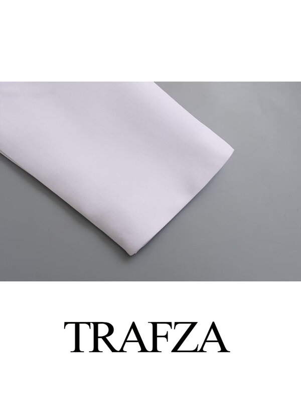 TRAFZA-Chaqueta elegante de verano para mujer, abrigo blanco de manga larga con botones y doble botonadura, a la moda, para oficina