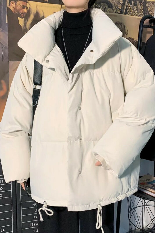 Jaqueta de sopro quente e monocromática masculina, parkas de inverno, casacos bolha casuais, moda hip-hop, streetwear Harajuku, E38